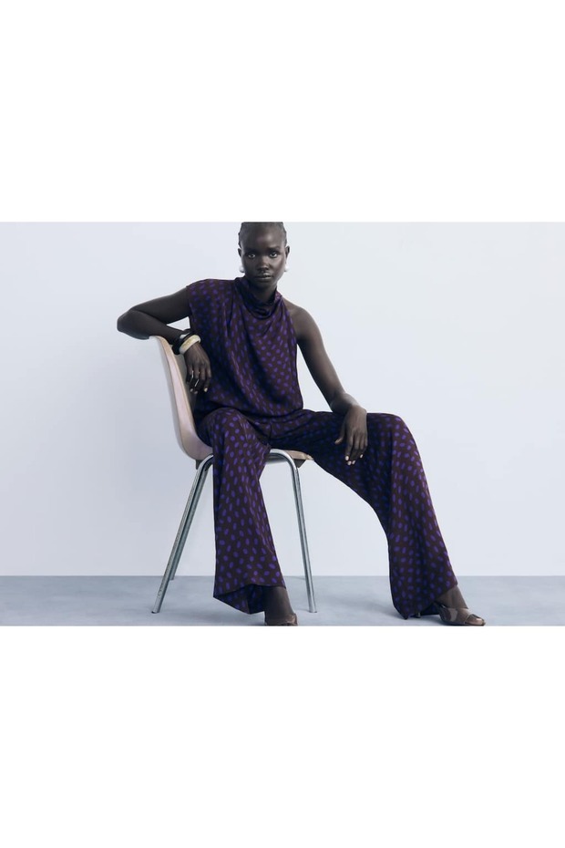 Puantiye desenli drape yaka bluz - 5