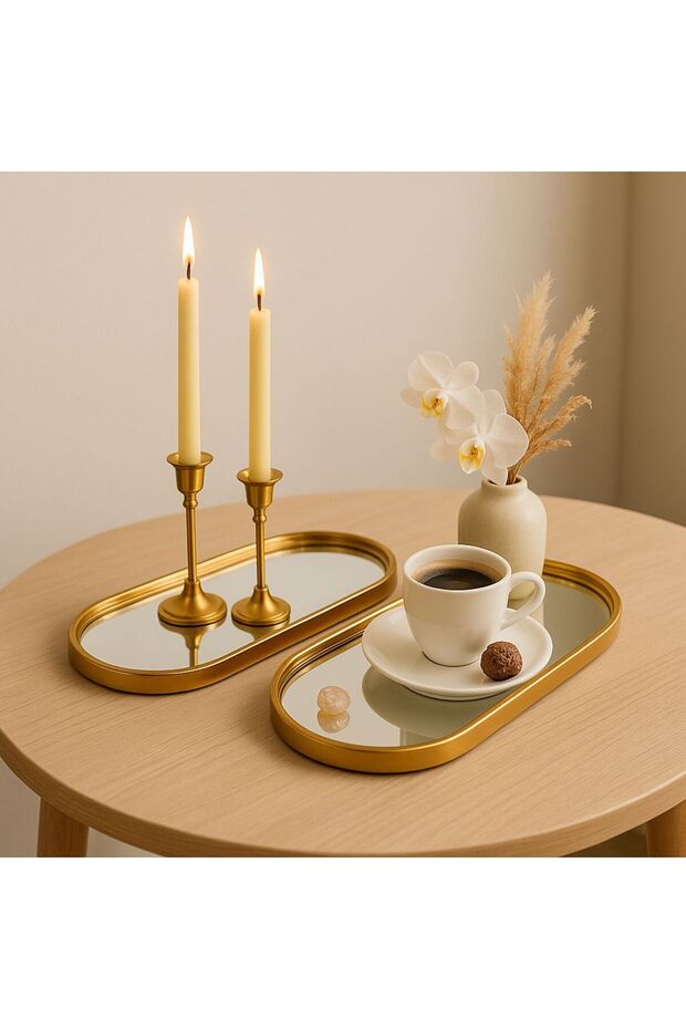 2-Person Mirror Gold Presentation with Tray Deportive and Decorative Bus Tray - 1