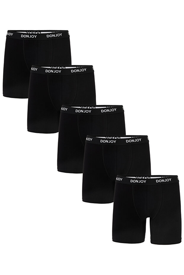 Men's 5-Piece Combed Cotton Long Leg Black Boxers with Elastic Waist