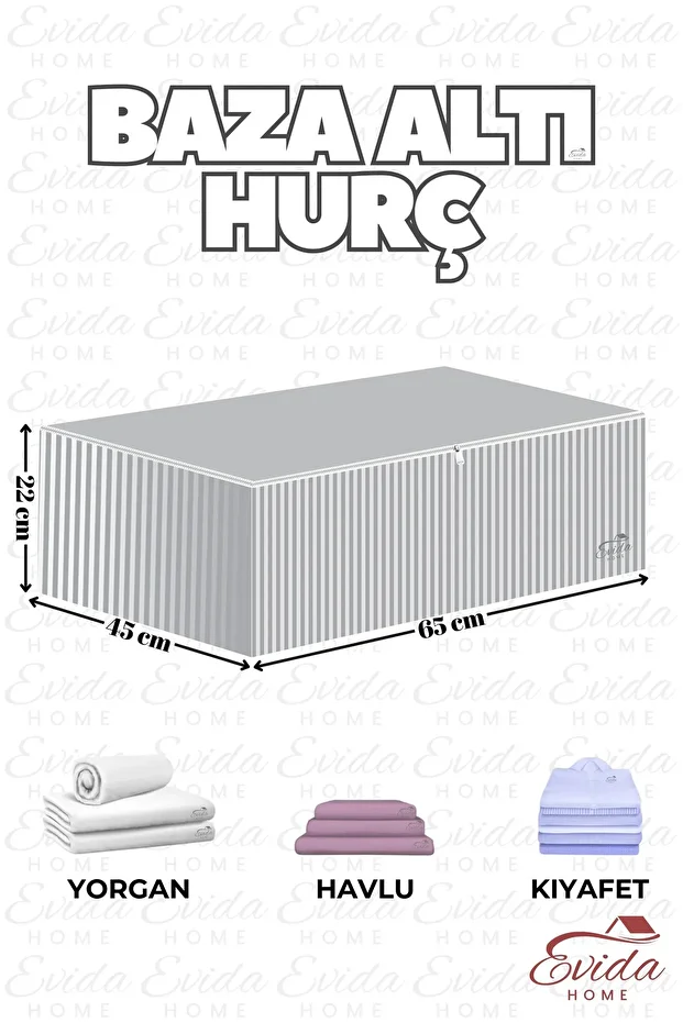 10 Adet Antrasit Çizgili Büyük Boy Baza Altı ve Çekyat Hurç - 65x45x22 cm - Organizer. - 4