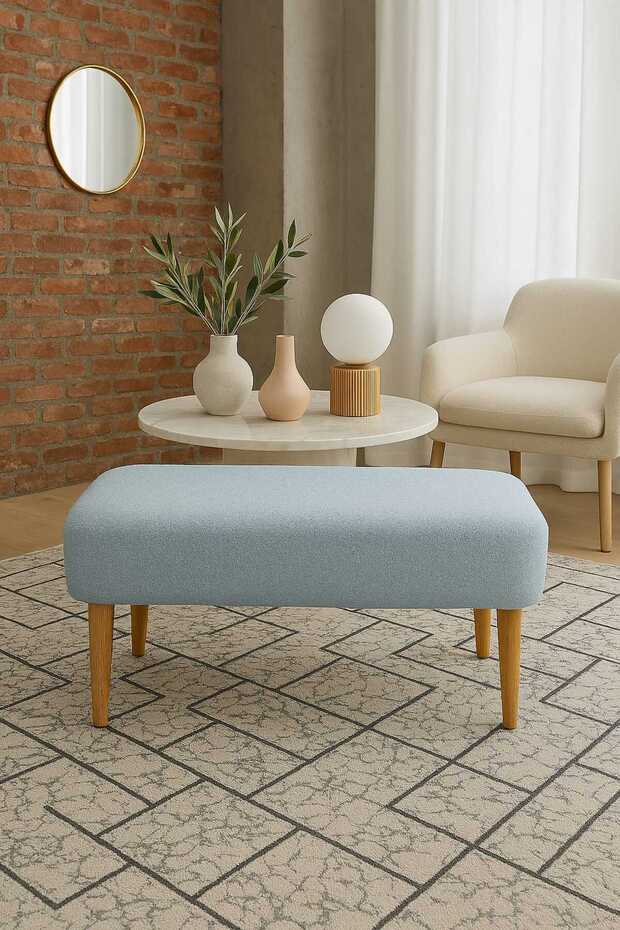 Teddy Dikdörtgen Puf Bench Ahşap Retro Ayak Dekoratif Peluş Tabure - 5