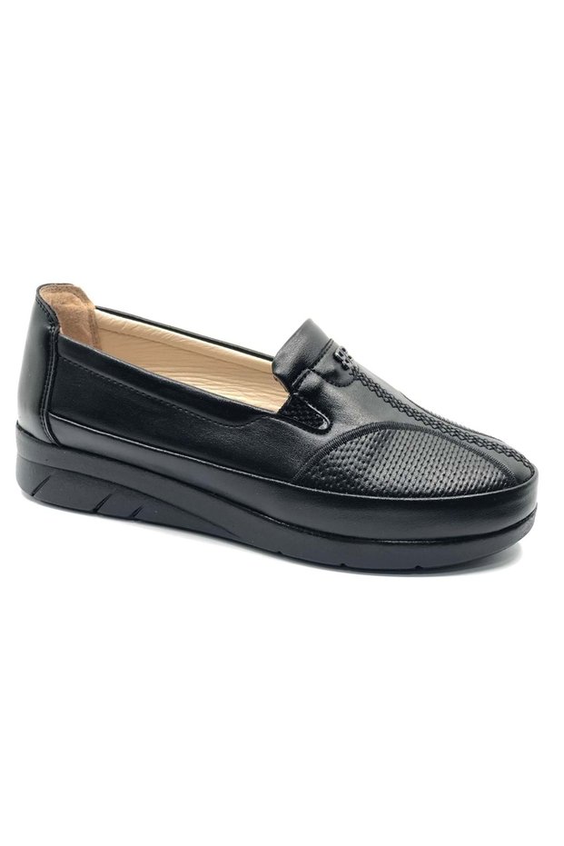 Berfilla Dr.Tavsiyeli 100% Leather Mother's Women's Ballerina Shoes BLACK