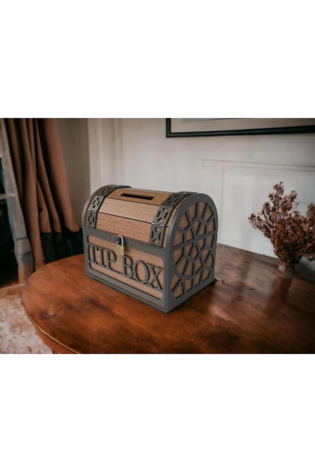 Klitli Ahşap Tip Box Bahşiş Kutusu Ve Kumbara Sandık Tipi Tipbox Hediyelik Tipbox Kumbara Seç - 4