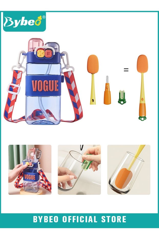 Water Bottles with Straw, Double Use Portable Leakproof Drinking Cups, Kids Sippy Cup, Shoulder Stra