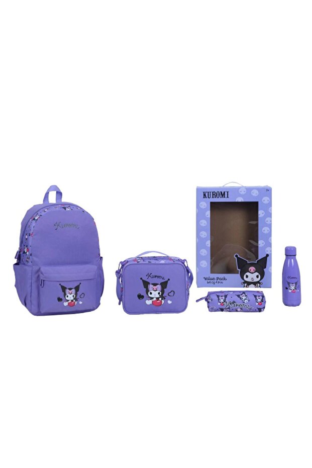 Kuromi 4 in 1 Backpack Set with Lunch Bag, Stainless steel Water Bottle & Pencil Case