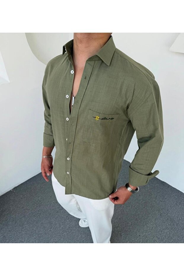 Embroidered Oversize Linen Men's Shirt