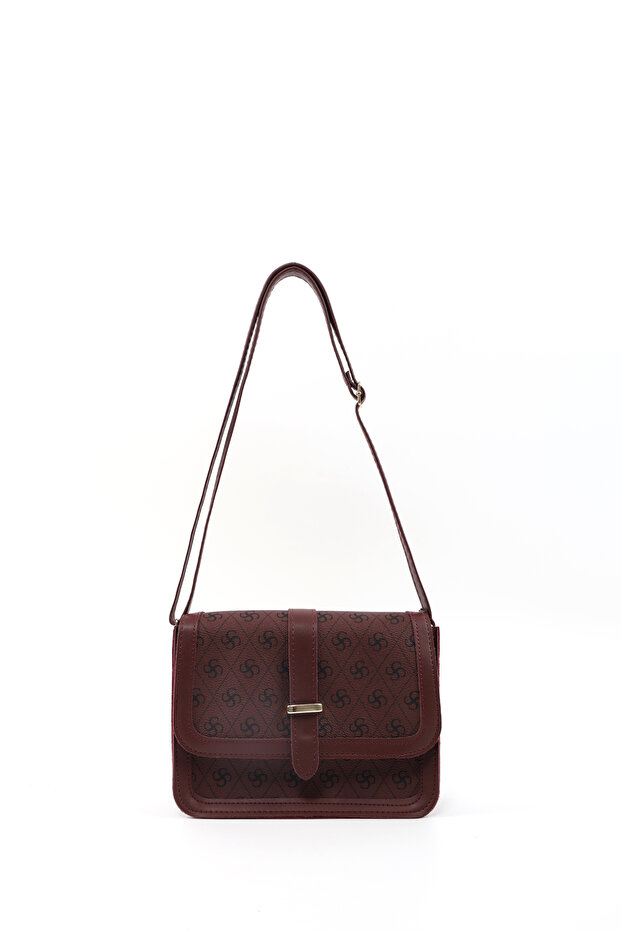 Monogram Printed Claret Red Shk127 Faux Leather Interior Zipper Pocket Snap Closure Hand, Arm and Shoulder Bag
