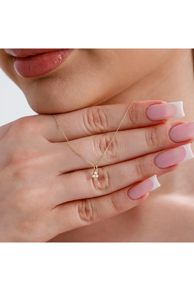 0,04 Karat Pırlanta Üçtaş Kolye - PR01543 - 4