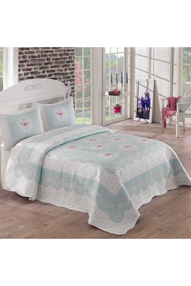 Clara Mavi Çift Kişilik Kapitone Yatak Örtüsü - 1