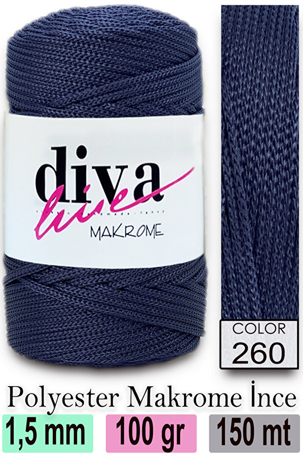 Diva Macrame Floss 260 Medium Bleumarin - 1