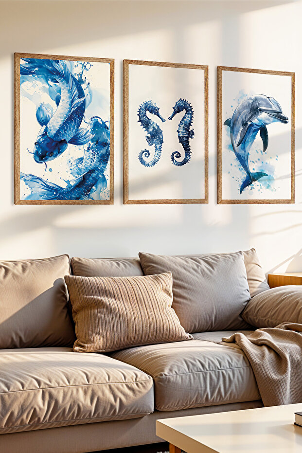 مجموعة طاولات MDF مكونة من 3 قطع بإطار خشبي بتصميم Ocean Blues