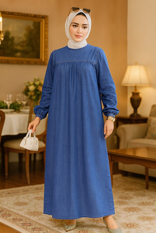 Kot Lacivert Tesettür Elbise 19125L - 1