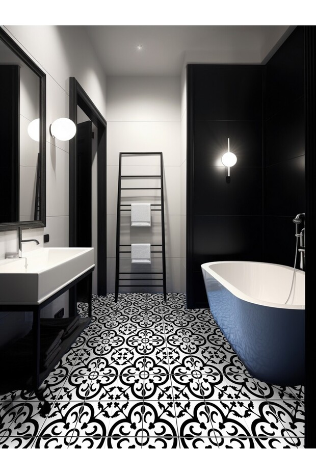 Suya Dayanıklı 100 x 100cm Mutfak Banyo Zemin Mermer Mobilya Fayans Yapışkanlı Folyo Kaplama Code152 - 6