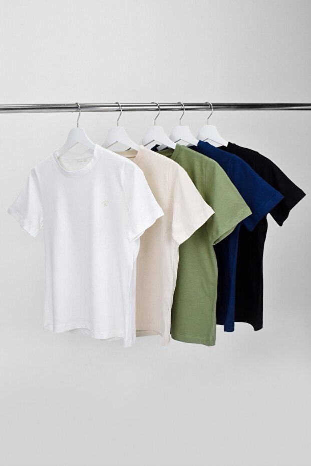 100% Cotton Printed Basic T-Shirt-Beige - 5