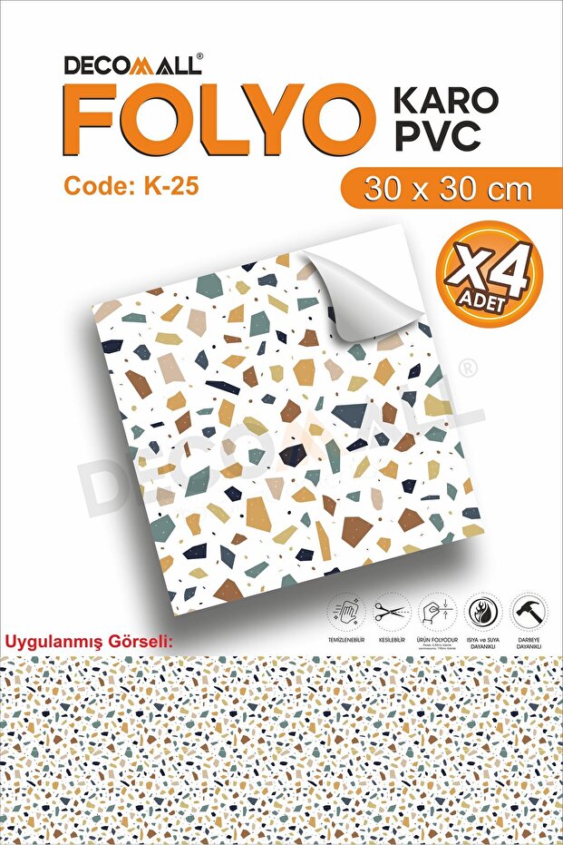 K-25 رقائق ذاتية اللصق مقاومة للماء لأرضية المطبخ والحمام مقاس 30 × 30 سم (مع تصفيح)