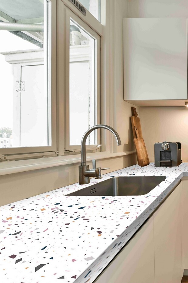 CodeK-7 Kendinden Yapışkanlı FOLYO KARO Suya Dayanıklı Mutfak Banyo Zemin Kaplama 30x30 Cm(4 ADET) - 8