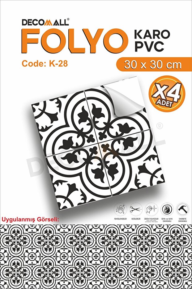 K-28 رقائق ذاتية اللصق مقاومة للماء لأرضية المطبخ والحمام مقاس 30 × 30 سم (مع تصفيح)