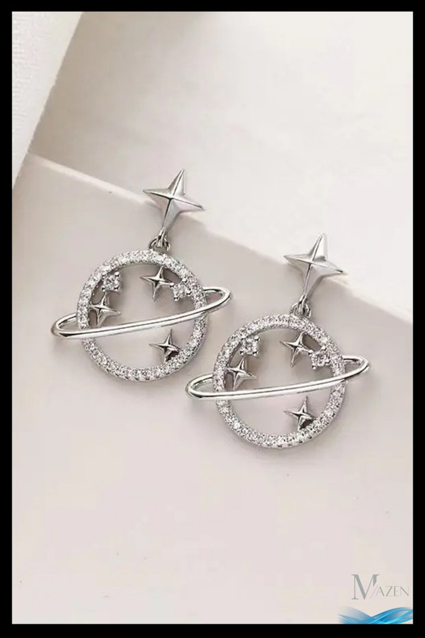 Non-Tarnish Galaxy Juping Earrings | Special Product | Sparkling Silver Color Design with Stones | Modern and Stylish
