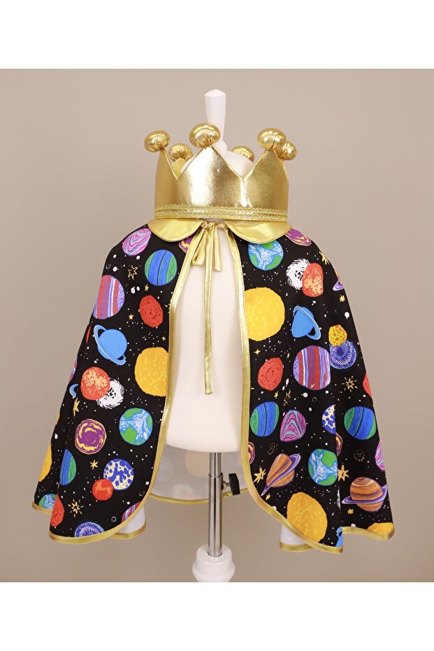 Galaxy Themed Costume, Cloak and Crown Set, Black, Fun and Colorful Clothing Set