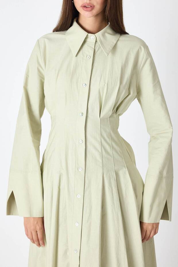 ELLE Poplin Çağla Elbise - 5