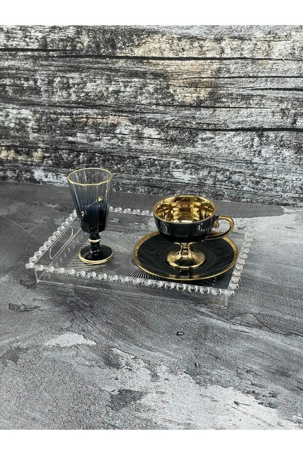 Single Plexiglass Plastic Rectangular Beaded Presentation Serving Tray with Handle - 4