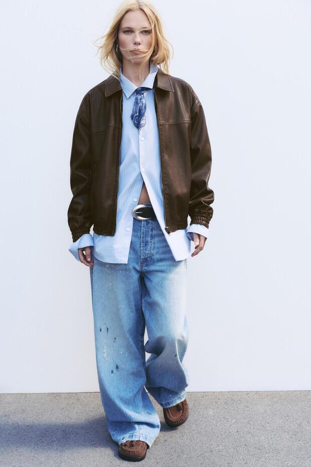 Suni deri bomber ceket - 1