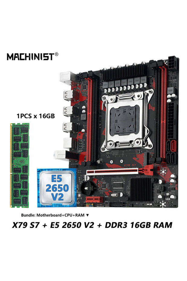 Motherboard+CPU MACHINIST X79 S7 Motherboard combo Intel Xeon E5 2650 V2 LGA 2011 CPU + DDR3 1*16GB - 1