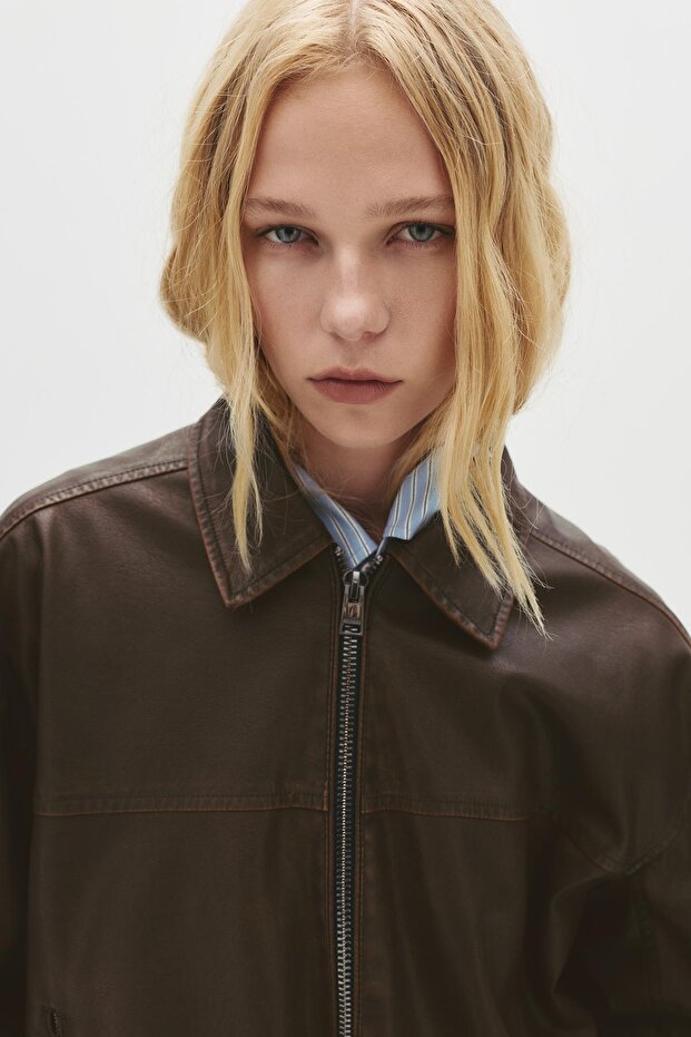 Suni deri bomber ceket - 3