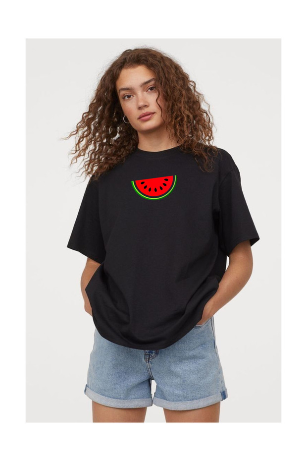 Mini Watermelon Patterned Unisex Oversize T-Shirt