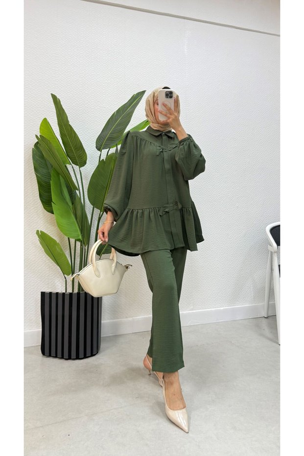 Women's Ruffled Skirt Hijab Tunic Pants Set-Brc1316