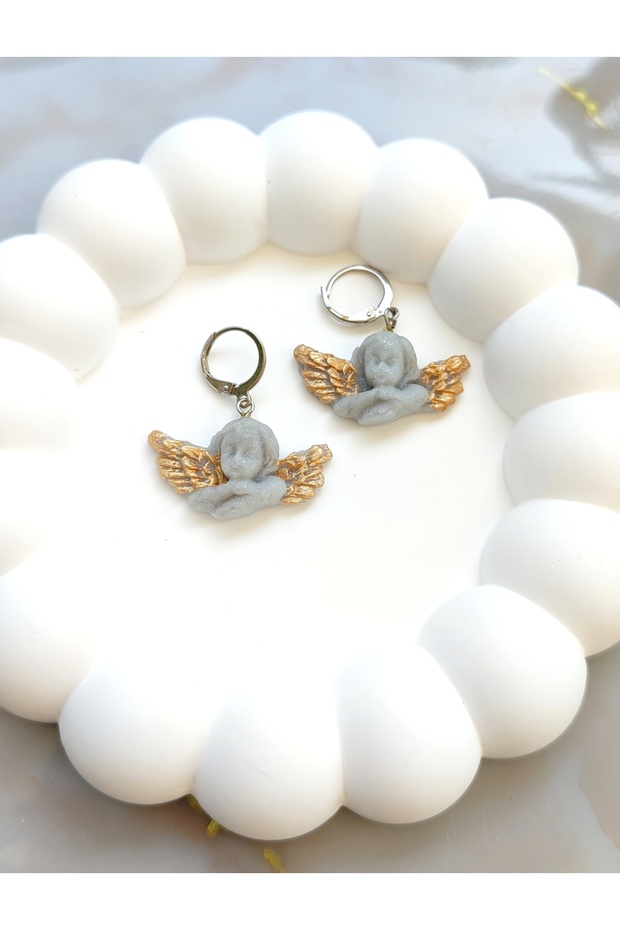 Celestial Whisper Melek Figürlü El Yapımı Küpe - 1