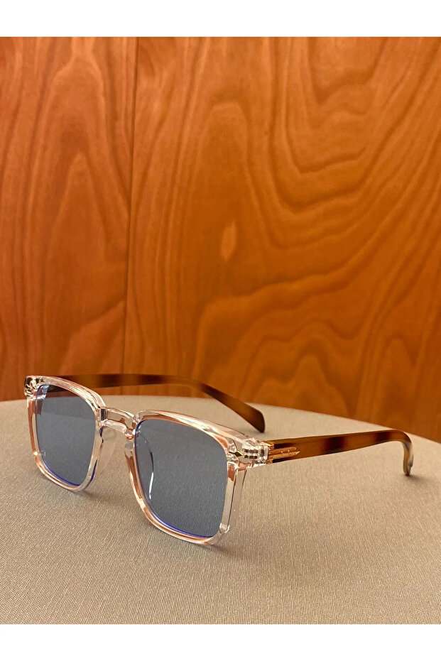 Square Design Leopard Clear Frame Blue Glass Sunglasses Uv400 Protection Women&Men