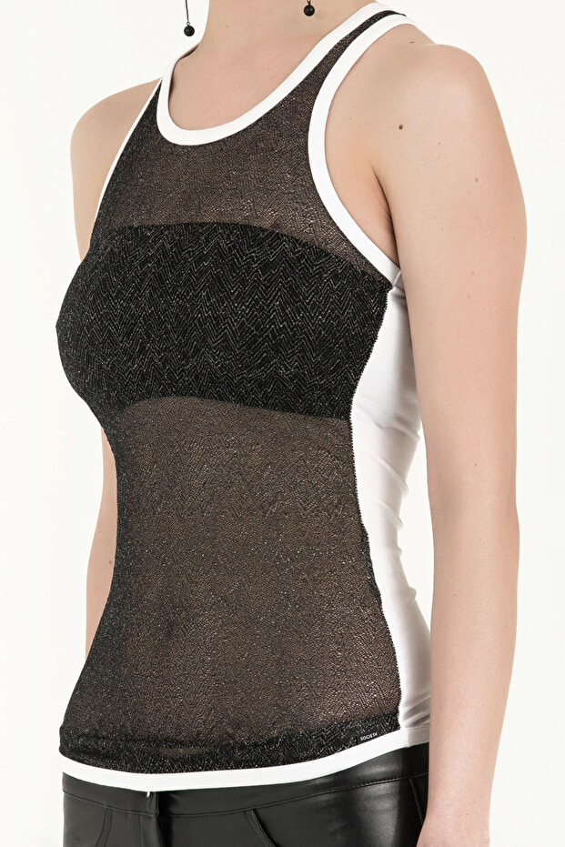 Beyaz Dantelli örme bluz 18542 - 3