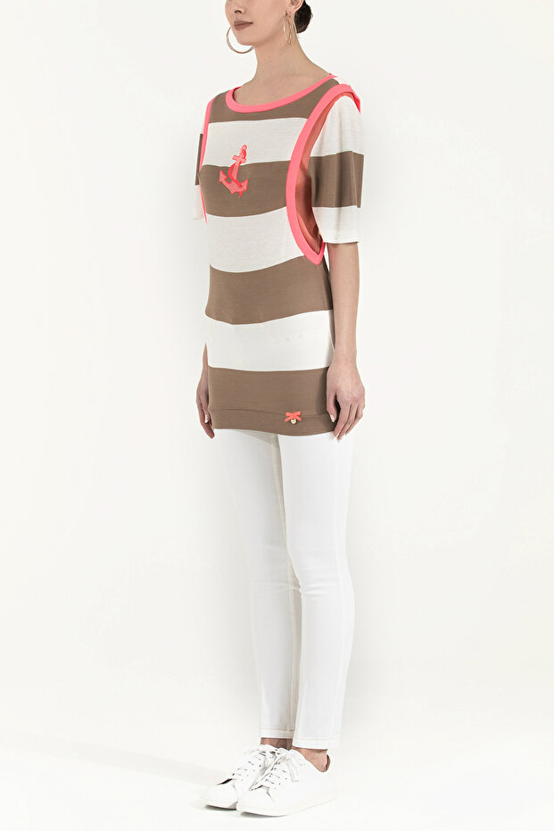 Bej İpek garnili örme bluz 18727 - 2