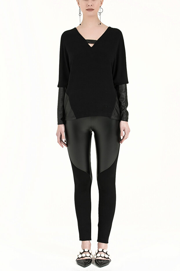 Siyah Derili örme bluz 19289 - 1