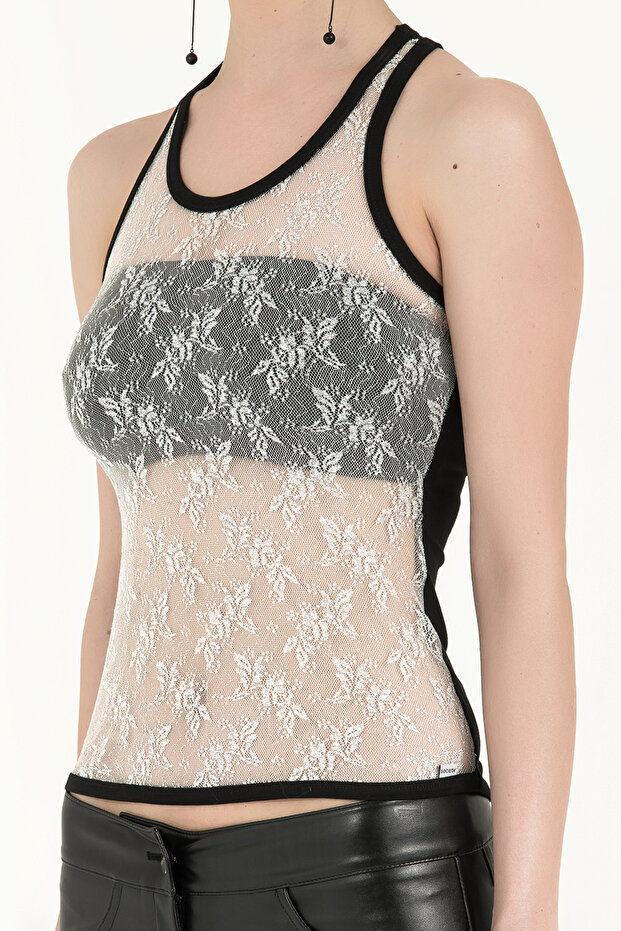 Siyah Dantelli örme bluz 18542 - 3