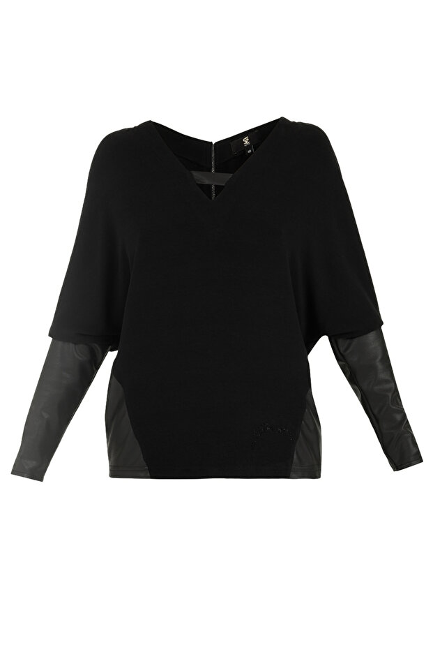 Siyah Derili örme bluz 19289 - 5