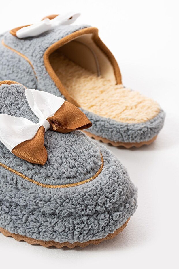 Gri Papyon Kışlık Kadın Terlik - 9