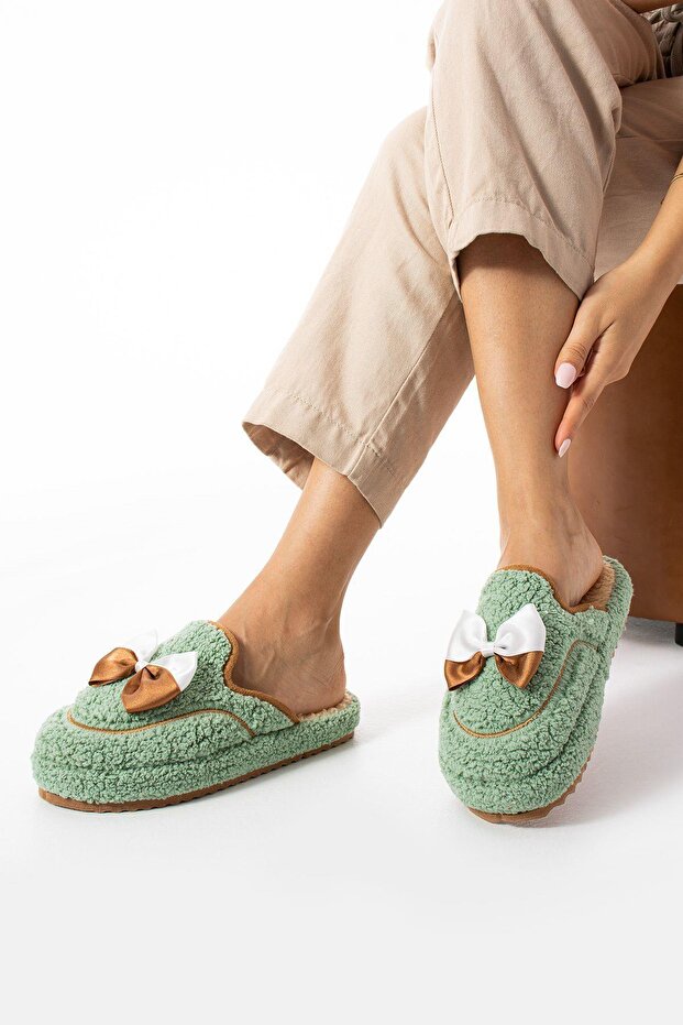Yeşil Papyon Kışlık Kadın Terlik - 4