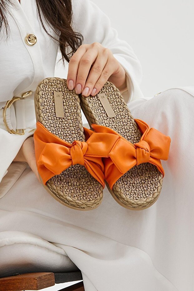 Orange Bowknot Women's Slippers Non-Slip Sole Pool Sea Beach Slippers (Narrow Fit)