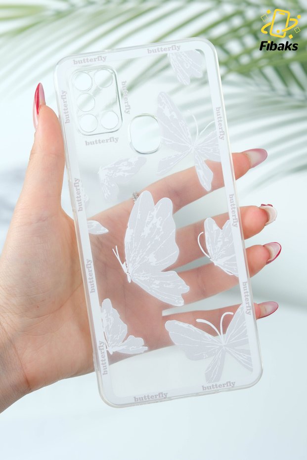 Galaxy A21S Case Designed with Patterned Camera Protection Transparent Butterfly Flexible Soft Silicone Cover