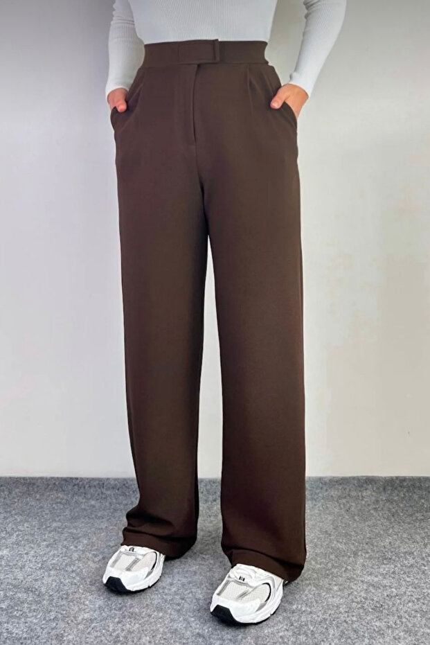 Brown Lycra Velcro Closure Women's Palazzo Pants