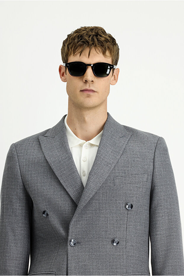 سترة مزدوجة الصدر منقوشة بقصة عادية - 4