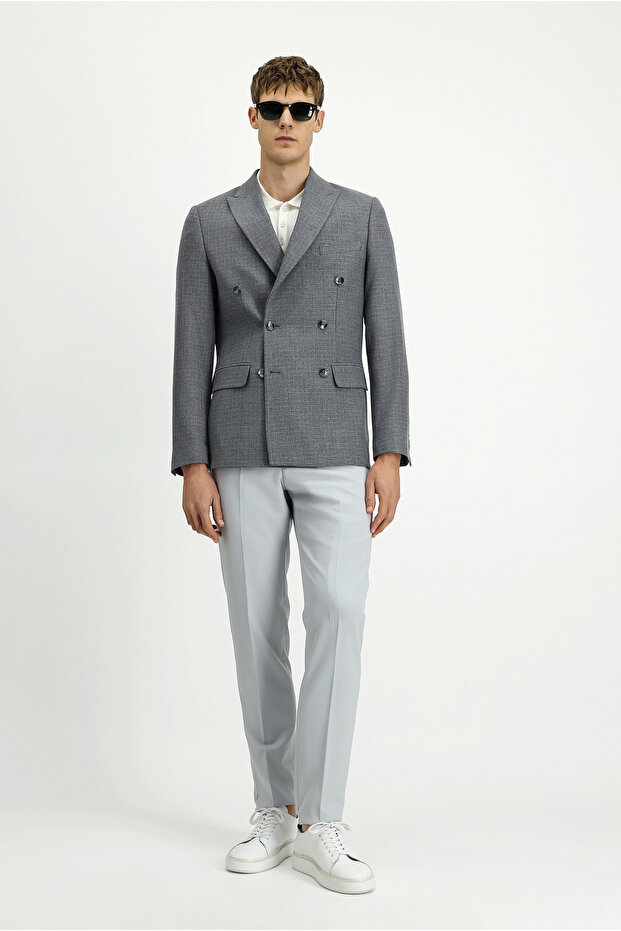 سترة مزدوجة الصدر منقوشة بقصة عادية - 2