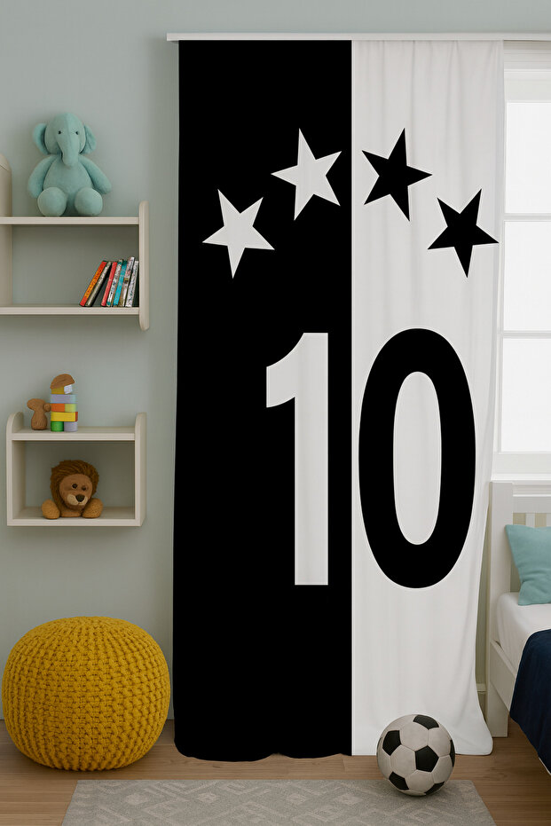 Fan Black and White Double-Winged Children's Room Drapery Curtain