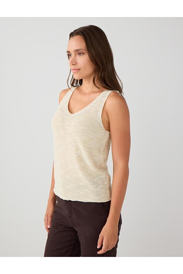 Bej V Yaka Kolsuz Triko Atlet - 3