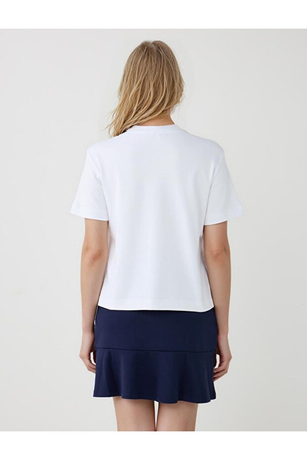 Beyaz %100 Pamuk Kısa Kollu Basic Örme Tişört - 5