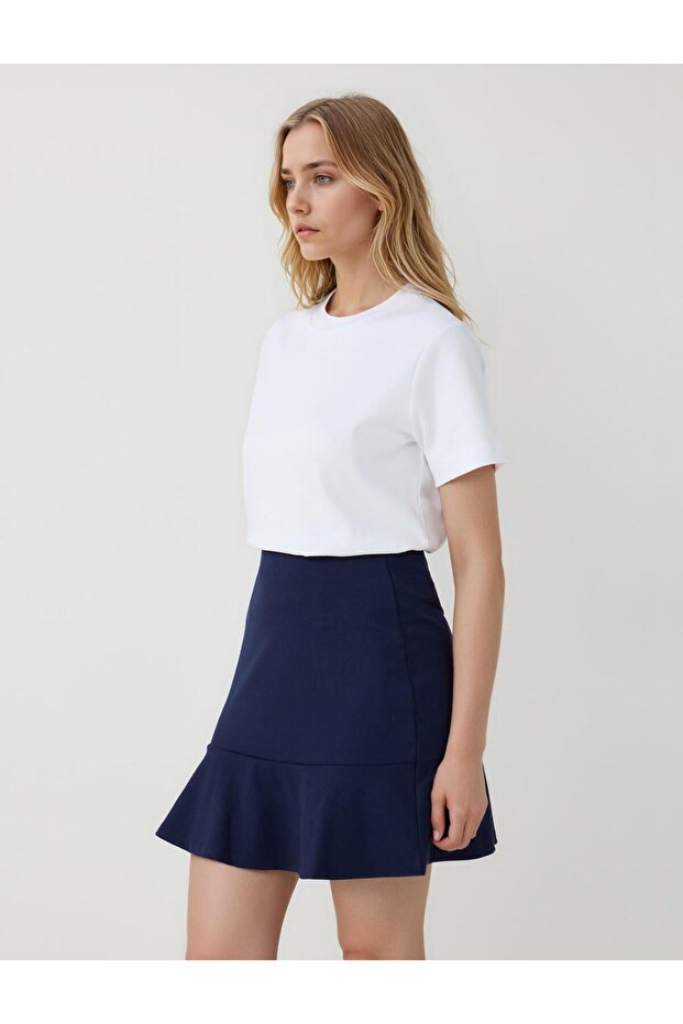 Beyaz %100 Pamuk Kısa Kollu Basic Örme Tişört - 3