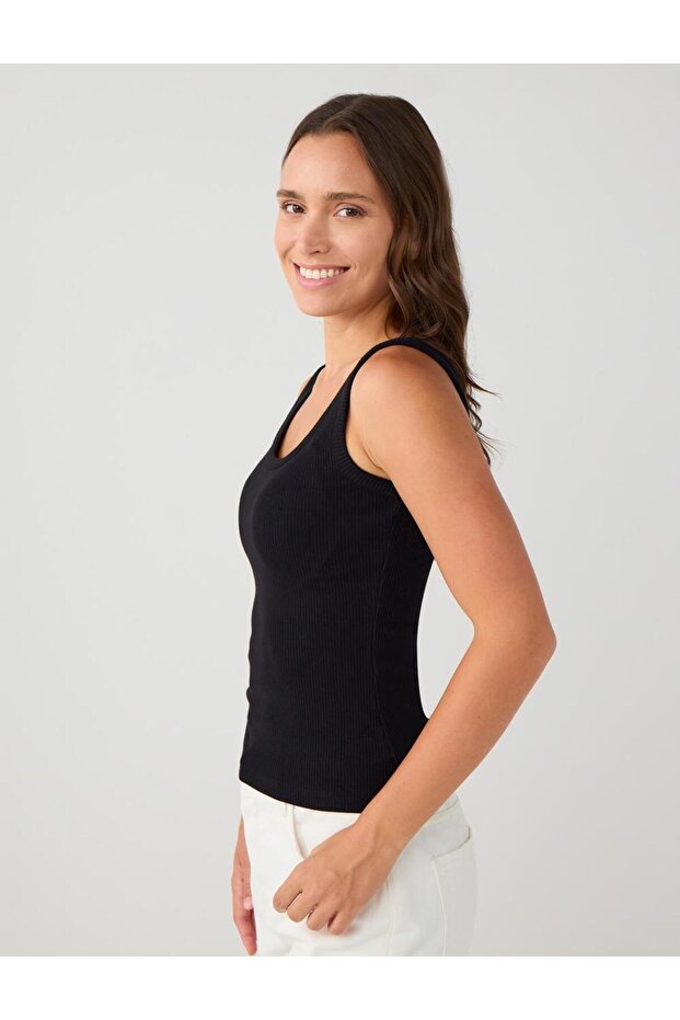 Siyah Dar Kesim U Yaka Örme Atlet - 3