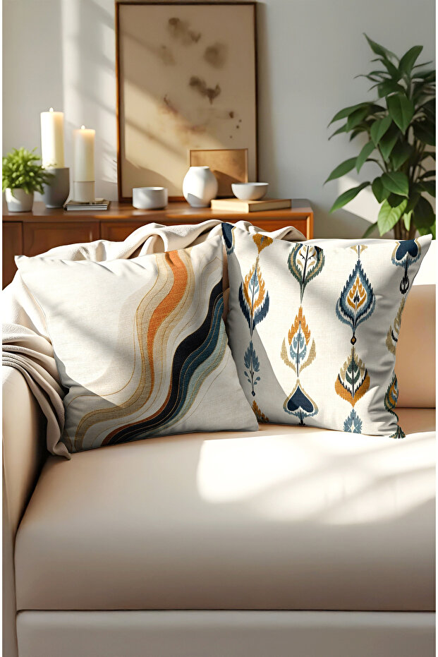 Double Sided Pillow Cover with Shawl Pattern. Digital Printed Balcony Cover with Hidden Zipper Pillow Cover